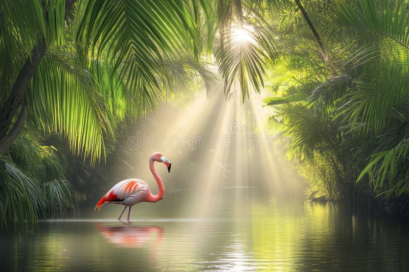 In a Fluid Motion, a Flamingo Strides through the Shallow Water with