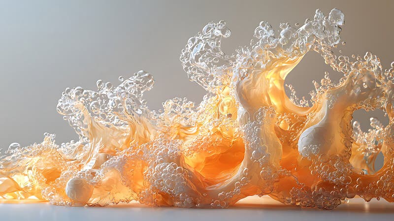 Fluid sculptures of enzymes liquid motion create mesmerizing display. intricate bubbles and flowing forms evoke sense of stock illustration