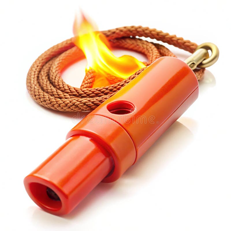 Fluier de supraviețuire din plastic cu un starter de incendiu de urgență vector illustration