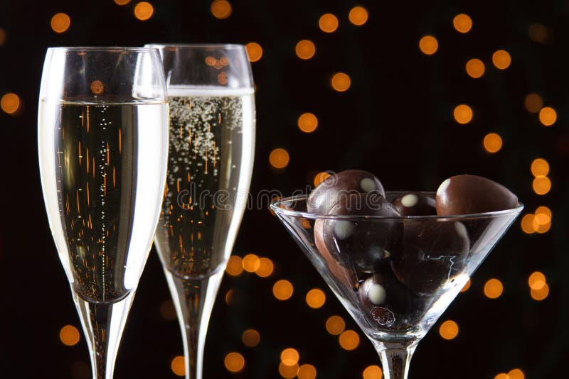 Flutes of champagne with truffles. Flutes of champagne with truffles