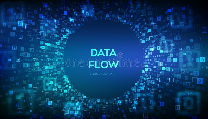 Flujo de datos. túnel de flujo de datos binario. deformación de túnel virtual. programación de codificación o concepto de hackeo. stock de ilustración