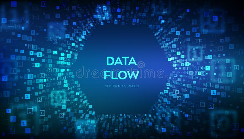Flujo de datos. túnel de flujo de datos binario. deformación de túnel virtual. programación de codificación o concepto de hackeo. ilustración del vector