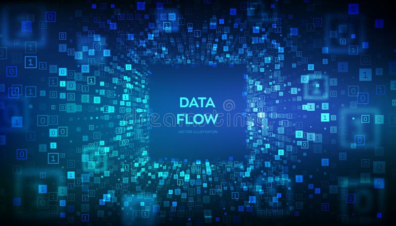 Flujo de datos. túnel de flujo de datos binario. deformación de túnel virtual. programación de codificación o concepto de hackeo. stock de ilustración