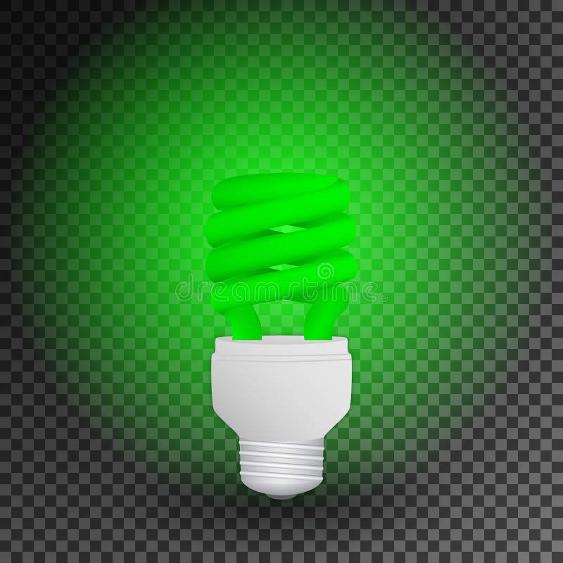 Fluorescent green economical light bulb glowing on a transparent background. Save energy lamp. royalty free illustration Fluorescent green economical light bulb glowing on a transparent background. Save energy lamp. royalty free illustration