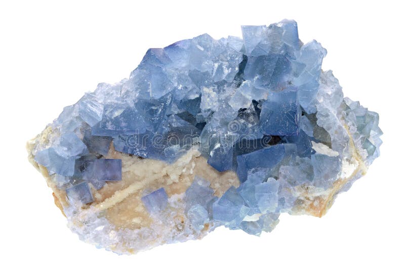 Vzorek z krásný fluorit modrá obloha příroda exemplář izolované na bílém pozadí.
