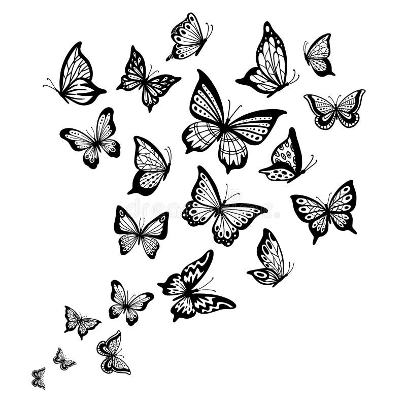 Flusso delle farfalle Ala della farfalla, insetto di volo della molla ed illustrazione del fondo di vettore di onda di volo Flusso delle farfalle Ala della farfalla, insetto di volo della molla ed illustrazione del fondo di vettore di onda di volo