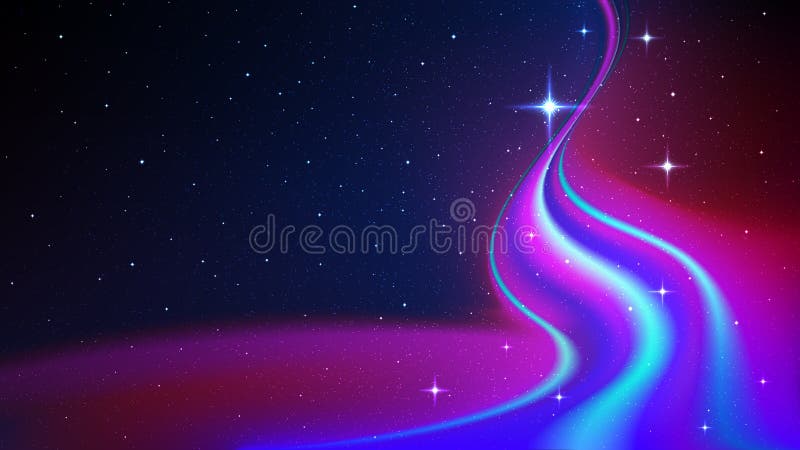 Flusso di energia astratta nello spazio cosmico, aurora boreale, su fondo del cielo stellato illustrazione di stock Flusso di energia astratta nello spazio cosmico, aurora boreale, su fondo del cielo stellato illustrazione di stock