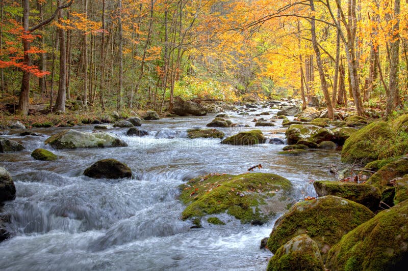 Flusso fumoso della montagna di autunno immagini stock libere da diritti Flusso fumoso della montagna di autunno immagini stock libere da diritti