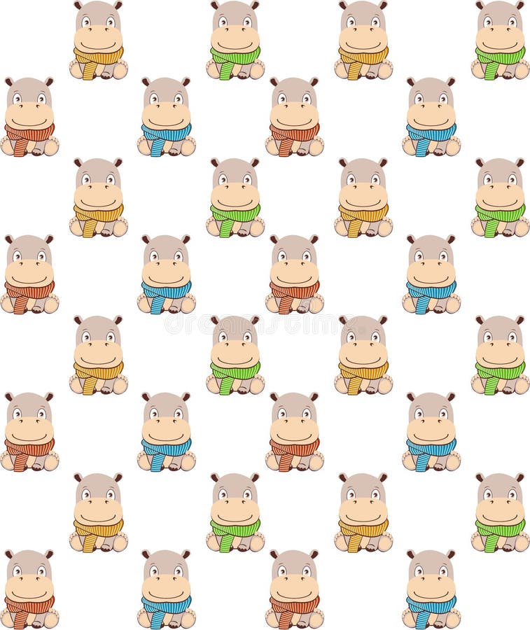 Flusspferd patterncute Karikaturflusspferd in kawaii Art. isoliert auf weißem Hintergrund. stock abbildung