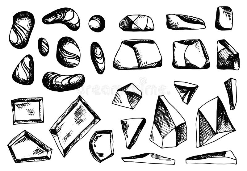 River stones and cobblestones vector sketches set. isolated. River stones and cobblestones vector sketches set. isolated.