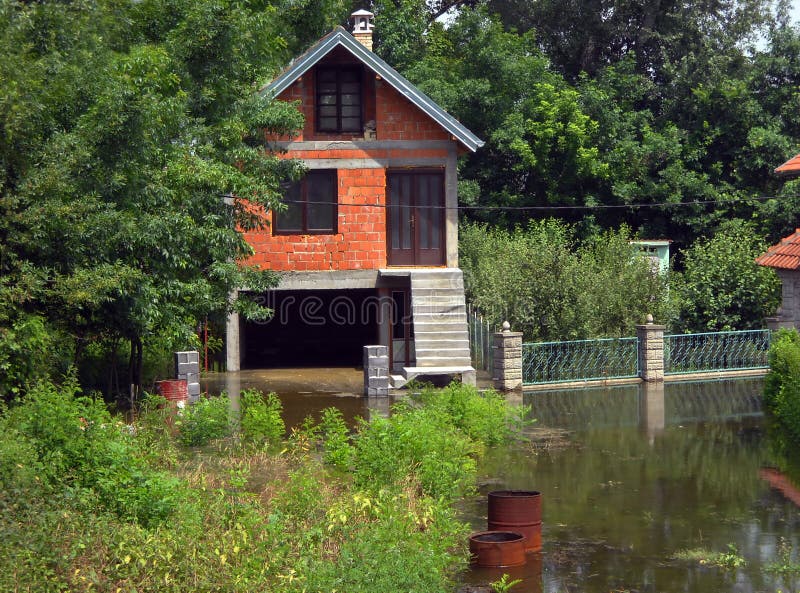 House surrounded by water at spring at Serbia. House surrounded by water at spring at Serbia