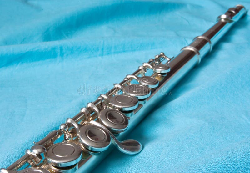 Silver Flute Isolated on Blue Stock Image Image of head, joint 11721565