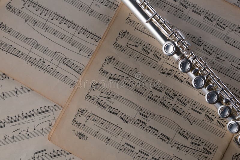 Flute on Old Notes Background for Graphic and Web Design, Modern Background.  Internet Concept Stock Photo - Image of burned, harmony: 138295216