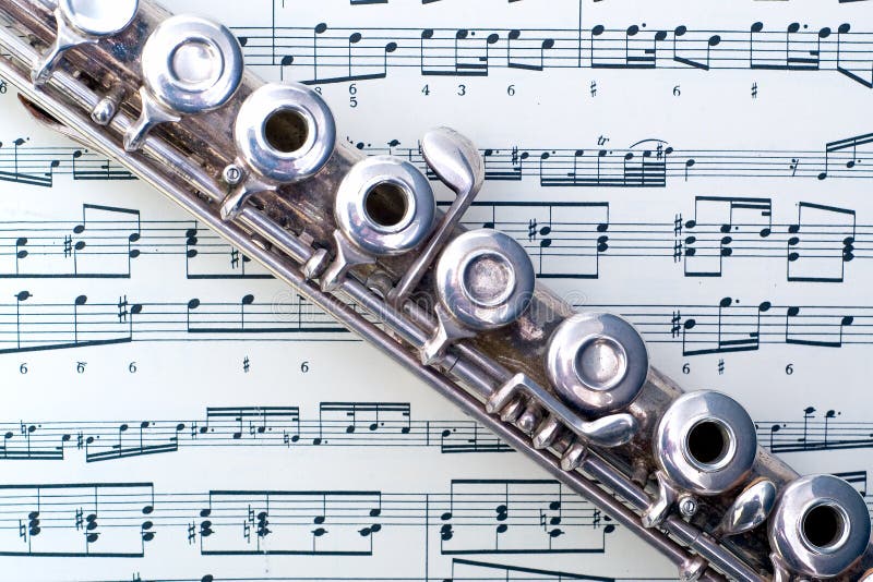 A flute on sheet music stock image. Image of sound, artistry 2373605