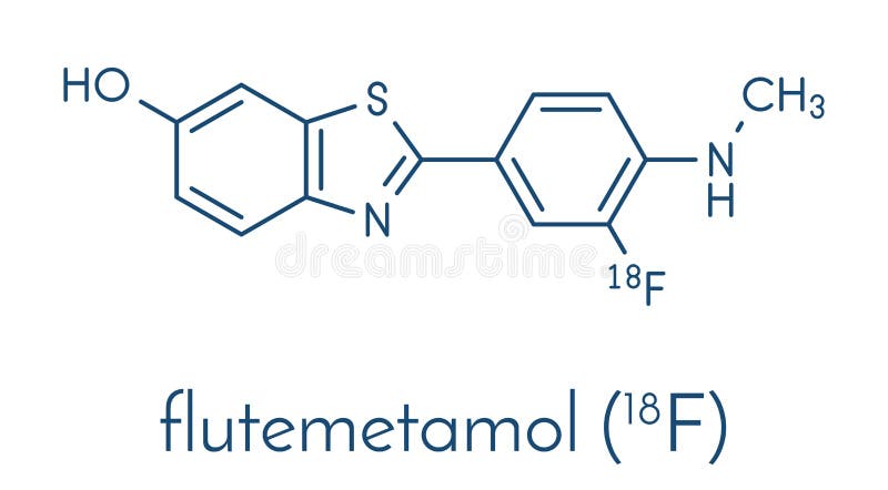 Flutemetamol 18F PET tracer molecule. Used to diagnose Alzheimer`s disease. Skeletal formula.