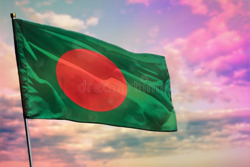 Fluttering Bangladesh Flag on Colorful Cloudy Sky Background. Prosperity  Concept Stock Image - Image of bangladesh, symbol: 152067919