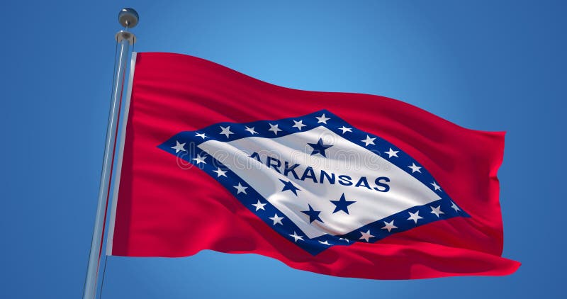 Arkansas Flag on Clear Blue Sky, Patriotic Background. 3d Illustration ...