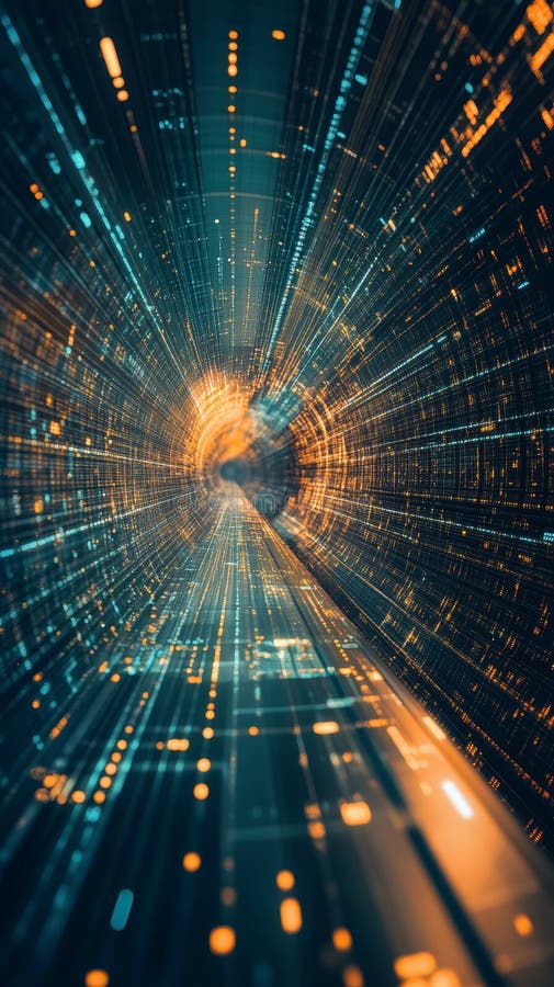 Flux de date abstracte futuriste în interiorul unui mediu cloud cu puncte dinamice de lumină stock illustration
