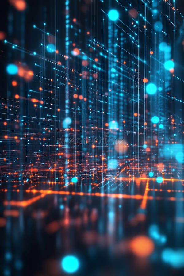 Flux de date digitale abstracte futuristice cu linii și puncte strălucitoare stock illustration