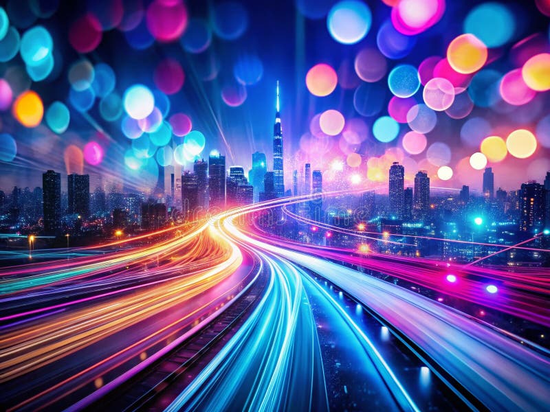 Flux Dinamic de Date: O Expunere Lungă Futuristică ce Vizualizează Fluxul de Informații Digitale Prin Tehnologie Abstractă vector illustration