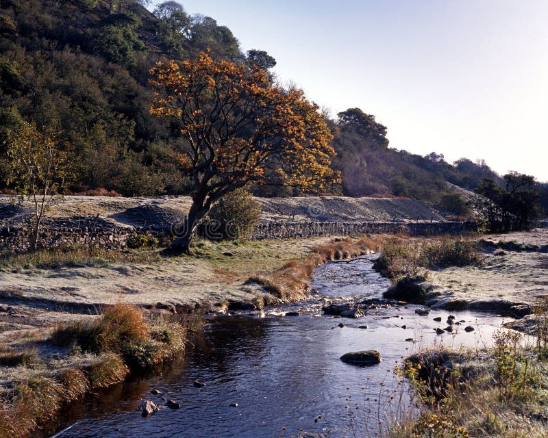 Fluya en la mañana escarchada, Wensleydale, Yorkshire, Reino Unido. imagenes de archivo Fluya en la mañana escarchada, Wensleydale, Yorkshire, Reino Unido. imagenes de archivo