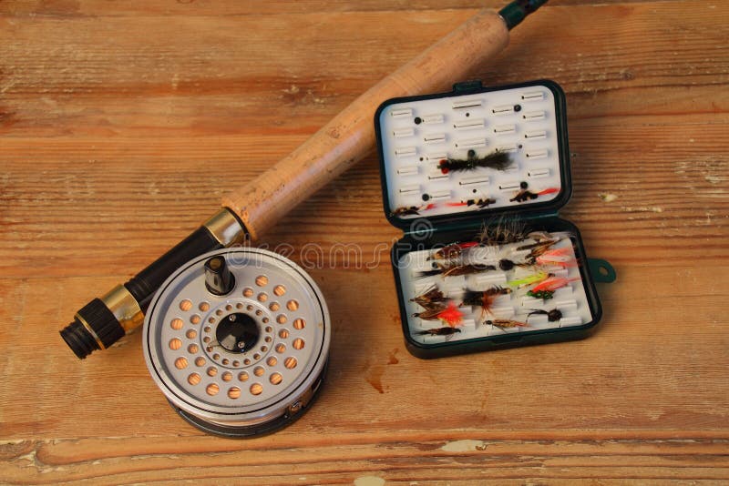 Flyfish Rod with Reel and Flies Stock Image Image of lifestyle