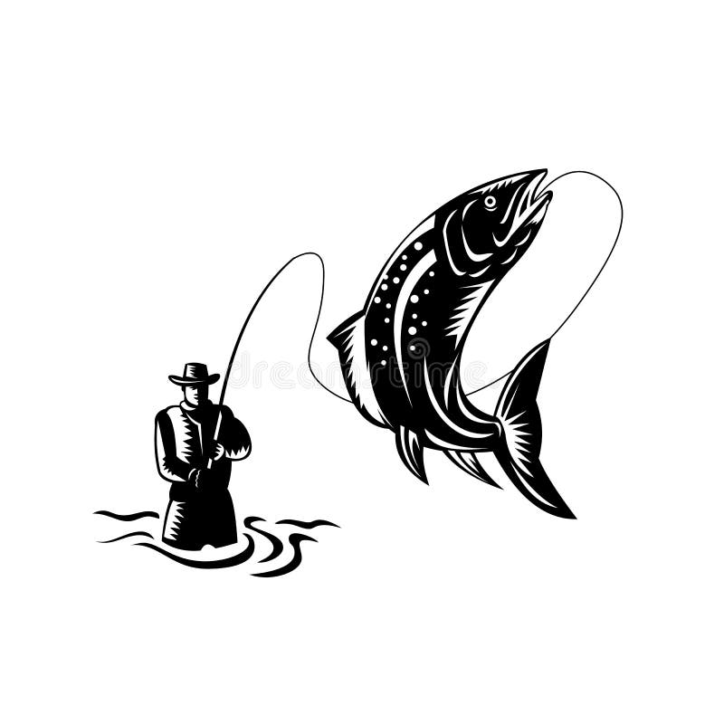 Salmon Fishing Woodcut Stock Illustrations – 169 Salmon Fishing