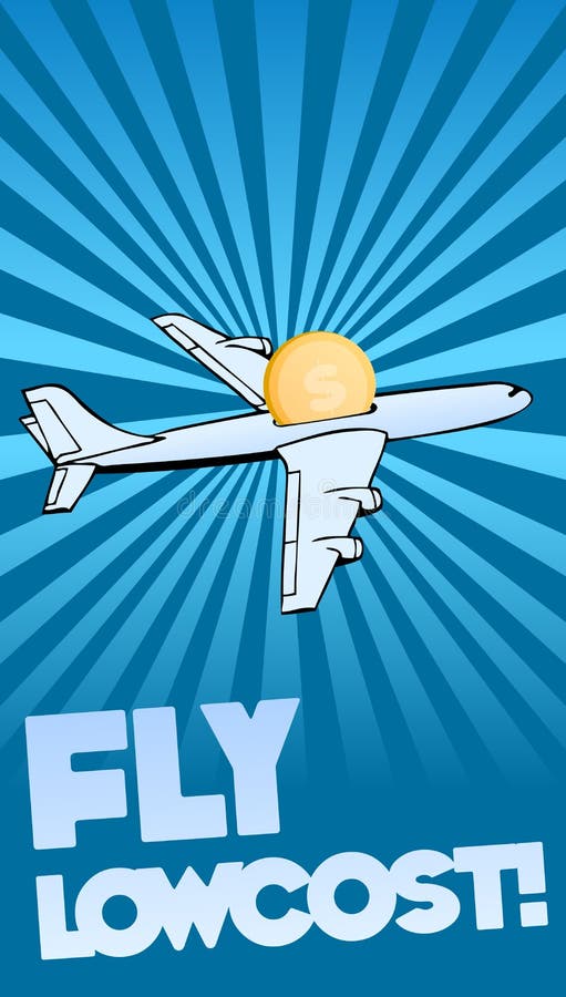 Vector illustration of airplane as money box, with coloured background and bold text, a nice idea for low cost airline companies and commercials, editable vectored file available. Vector illustration of airplane as money box, with coloured background and bold text, a nice idea for low cost airline companies and commercials, editable vectored file available