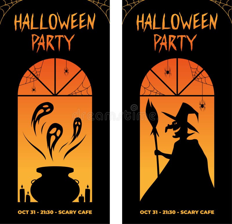 Halloween Vertical Banners. Witch and Ghosts. Halloween Party. Flyers