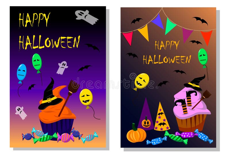Flyer - Happy Halloween. Halloween Cake Backgroun. Vector Illustration ...