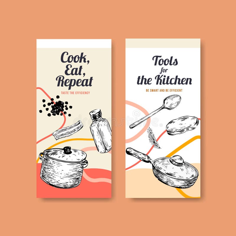 Flyer Template with Kitchen Appliances Concept Design for Brochure