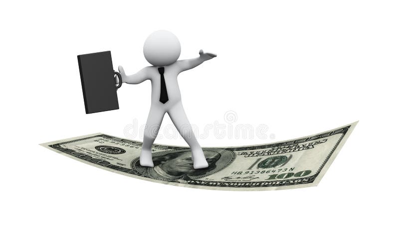 Flyg för affärsman 3d på dollar stock illustrationer