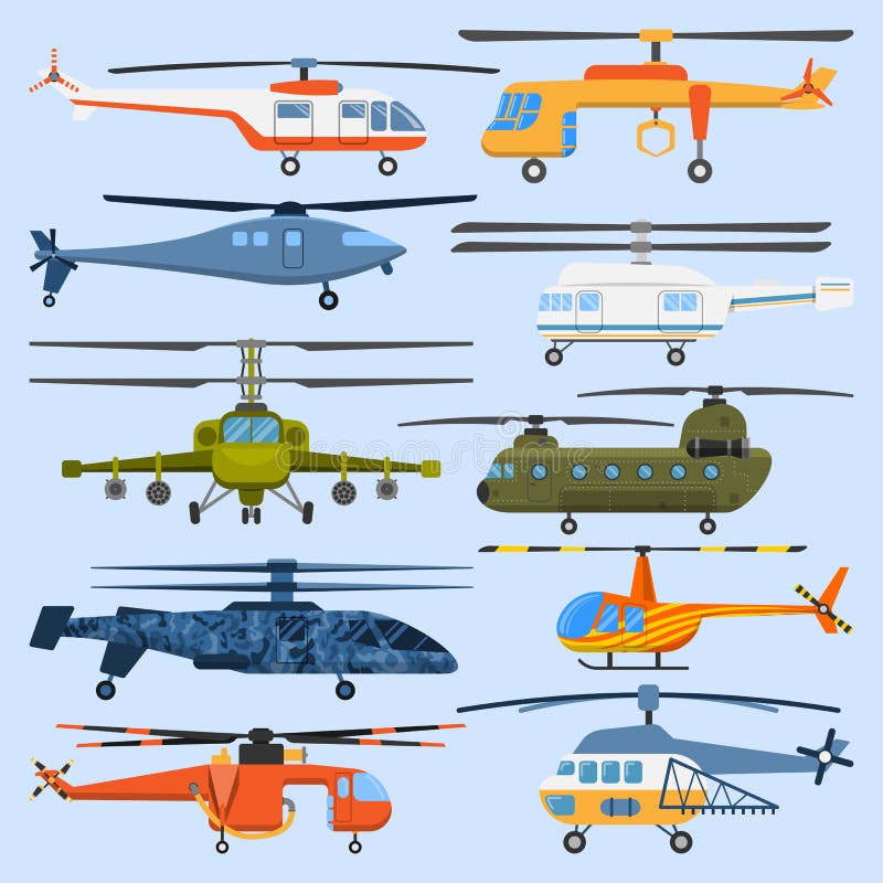 Flyg- medel för helikopterflygtransportpropeller som flyger för helikopterflygplan för modernt flyg den militära borgerliga vekto vektor illustrationer