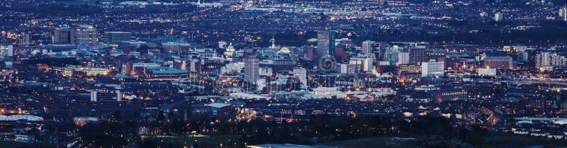 Flyg- panorama av Belfast fotografering för bildbyråer Flyg- panorama av Belfast fotografering för bildbyråer