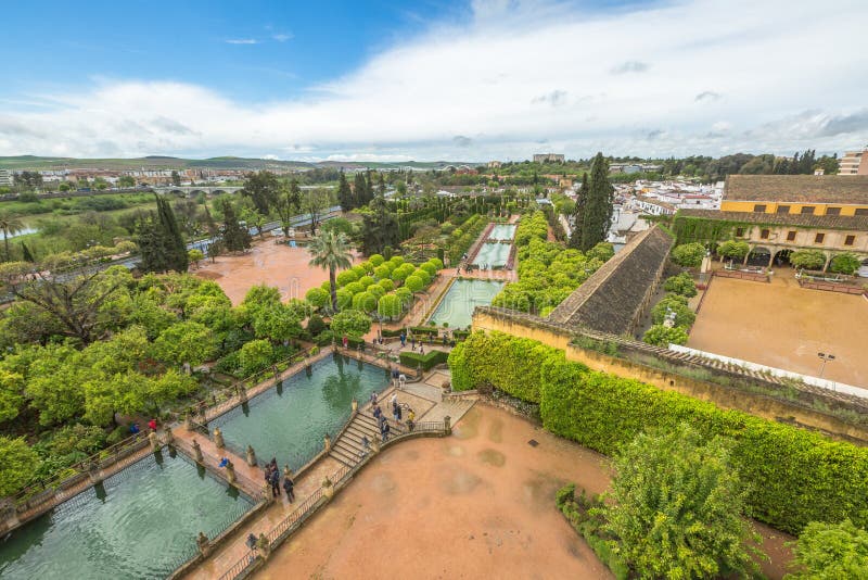 Flyg- sikt av alcazaren Cordoba arkivfoton Flyg- sikt av alcazaren Cordoba arkivfoton