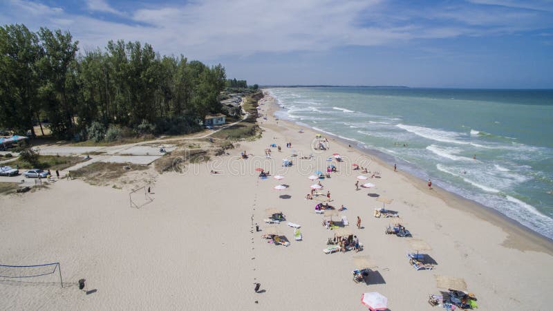 Flyg- sikt av den Shabla stranden och på Blacket Sea royaltyfri fotografi Flyg- sikt av den Shabla stranden och på Blacket Sea royaltyfri fotografi