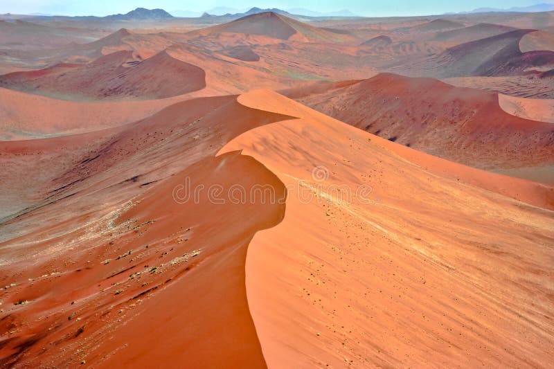 Flyg över enorma orange dyn i den Namib öknen, Namibia Flyg- sikt av kanten av dyn royaltyfria foton Flyg över enorma orange dyn i den Namib öknen, Namibia Flyg- sikt av kanten av dyn royaltyfria foton