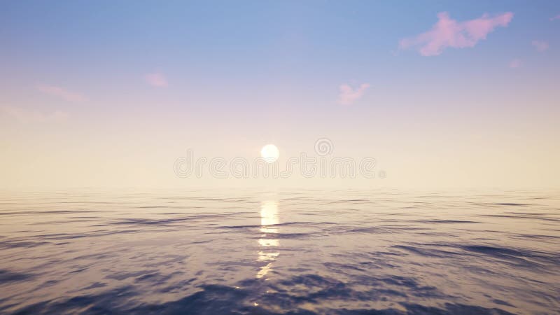 Flyg över havet under solnedgången