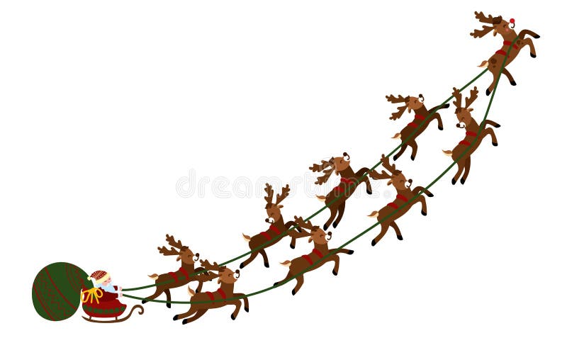 Flygjultomten i en släde med hjortar Julillustration av Santa Claus i en vagn och en påse av gåvor nytt år stock illustrationer Flygjultomten i en släde med hjortar Julillustration av Santa Claus i en vagn och en påse av gåvor nytt år stock illustrationer