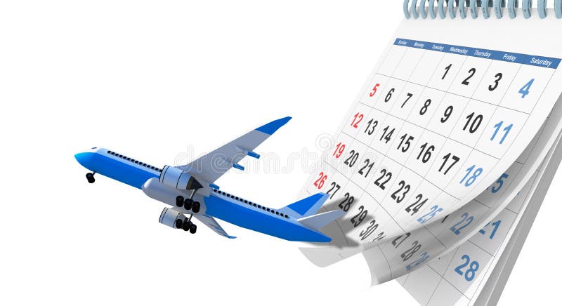 Flygplan, reseplanering med kalenderbakgrund - 3d-rendering vektor illustrationer Flygplan, reseplanering med kalenderbakgrund - 3d-rendering vektor illustrationer