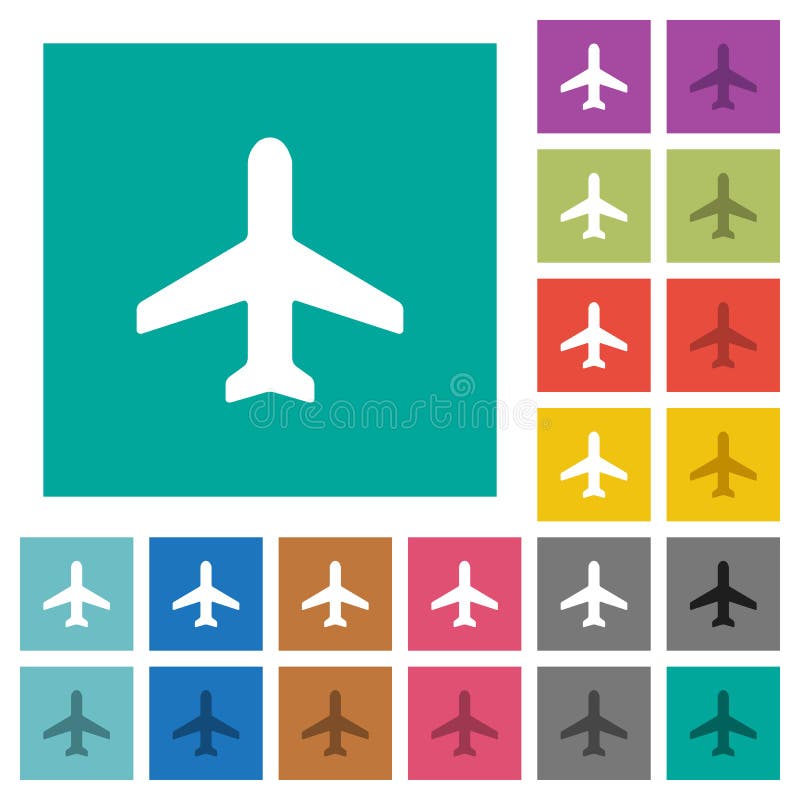 Airplane multi colored flat icons on plain square backgrounds. Included white and darker icon variations for hover or active effects. Airplane multi colored flat icons on plain square backgrounds. Included white and darker icon variations for hover or active effects