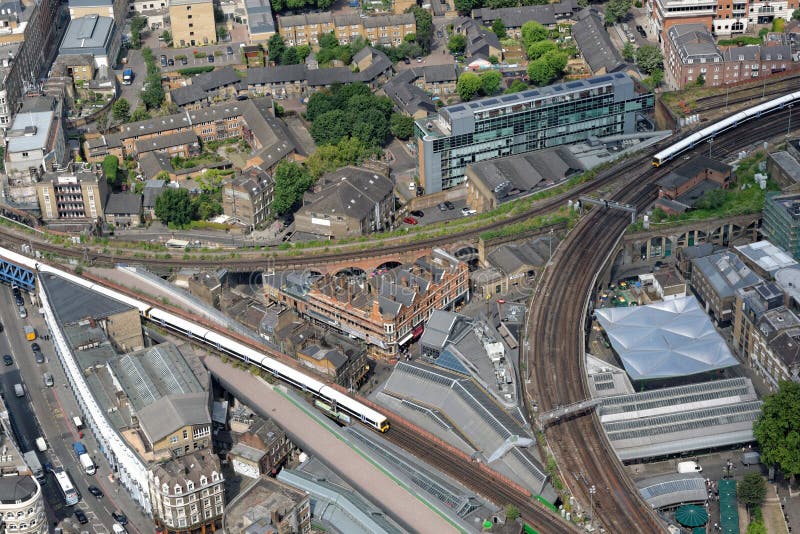 Flygvy i London, Förenade kungariket. Panorama med stadsplanering i London