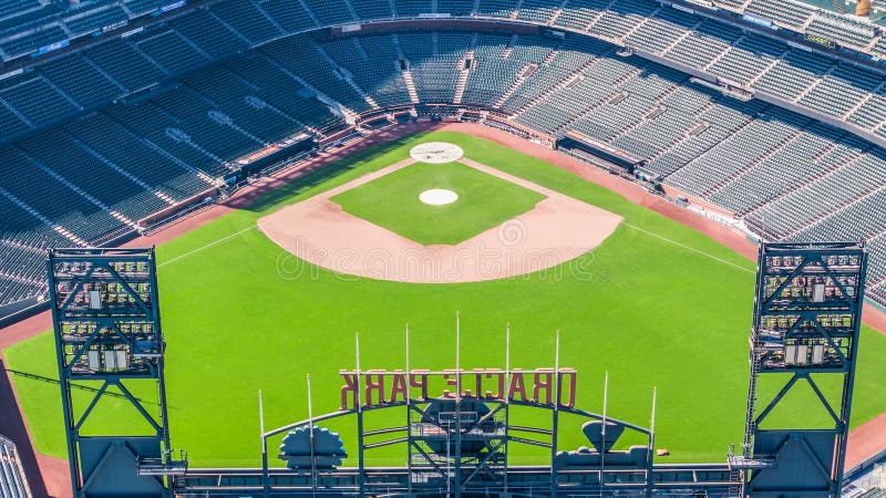 Flygvy inuti oracle Park baseball stadion royaltyfri bild