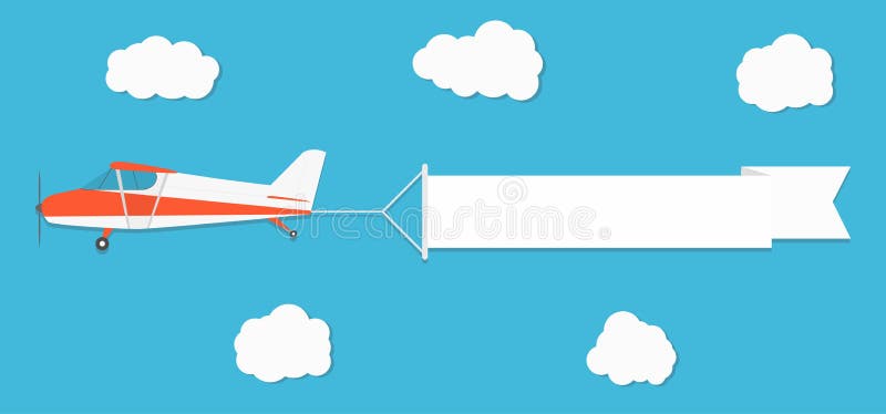 Flying Advertising Banner Plane With Horizontal Banner On Blue Sky Background Stock Vector Illustration Of Business Retro