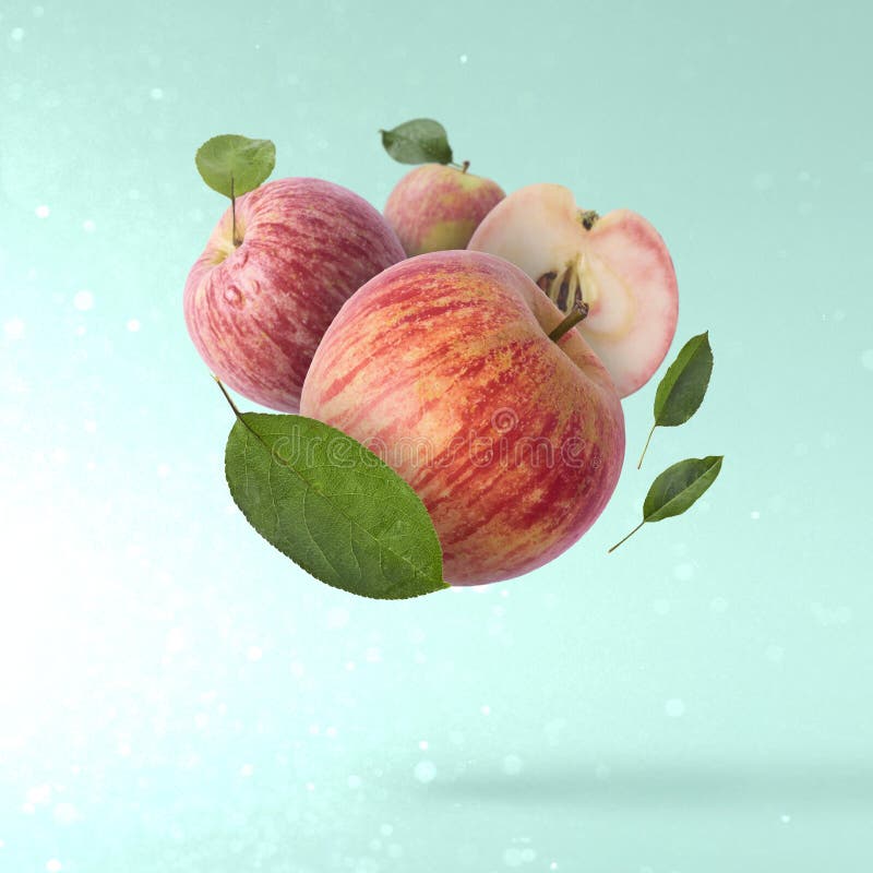 Fresh Apple Flying in Air Over Background Stock Image - Image of apple ...