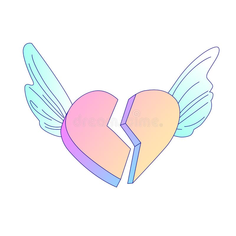 Flying on angel wings Broken heart vector cartoon icon. heartbreak. broken heart or divorce cartoon vector icon, fly