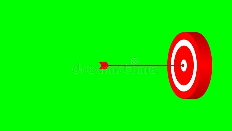 Flying arrow hitting dartboard target conceptual business achievement green screen. stock illustration