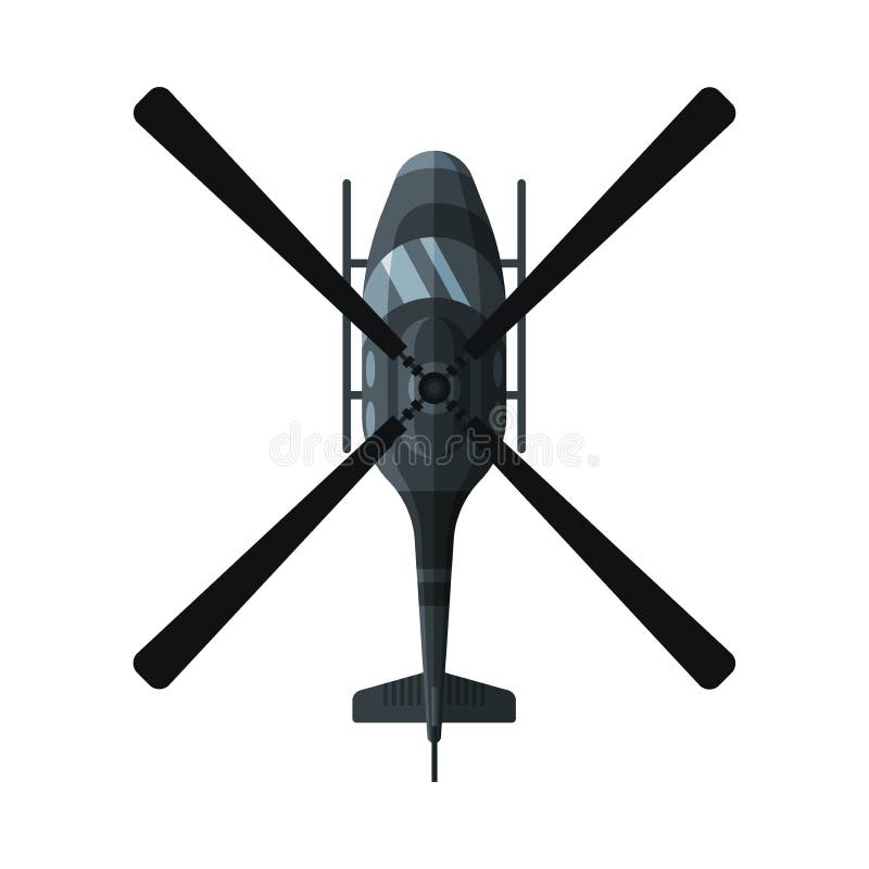 Flying Black Combat Helikopter, View from Above, Military Air Transport Vector Illustration