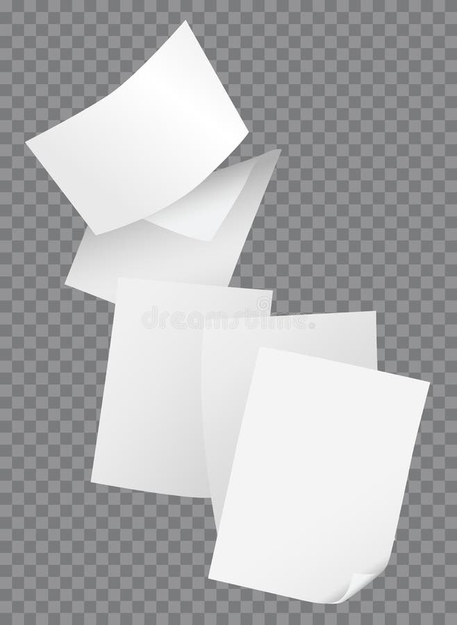 Flying blank papers isolated on transparent background vector illustration