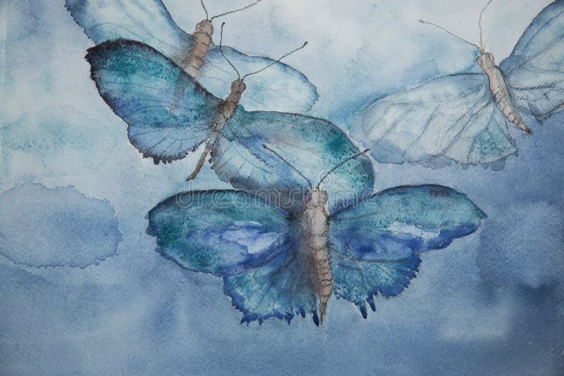 Flying Blue Butterflies in the Sky Stock Illustration Illustration of
